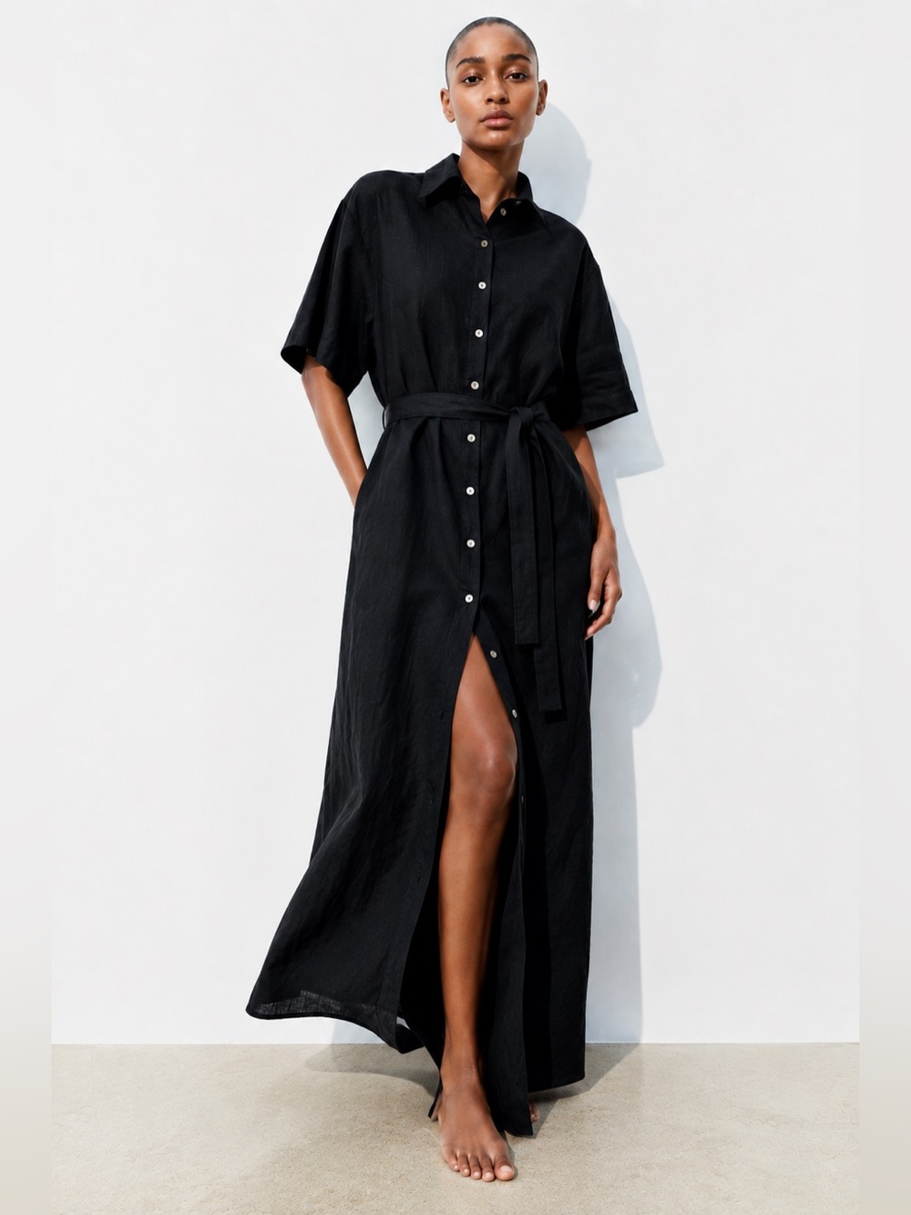 $60 NWT H&M BELTED LINEN BLEND SHIRT DRESS